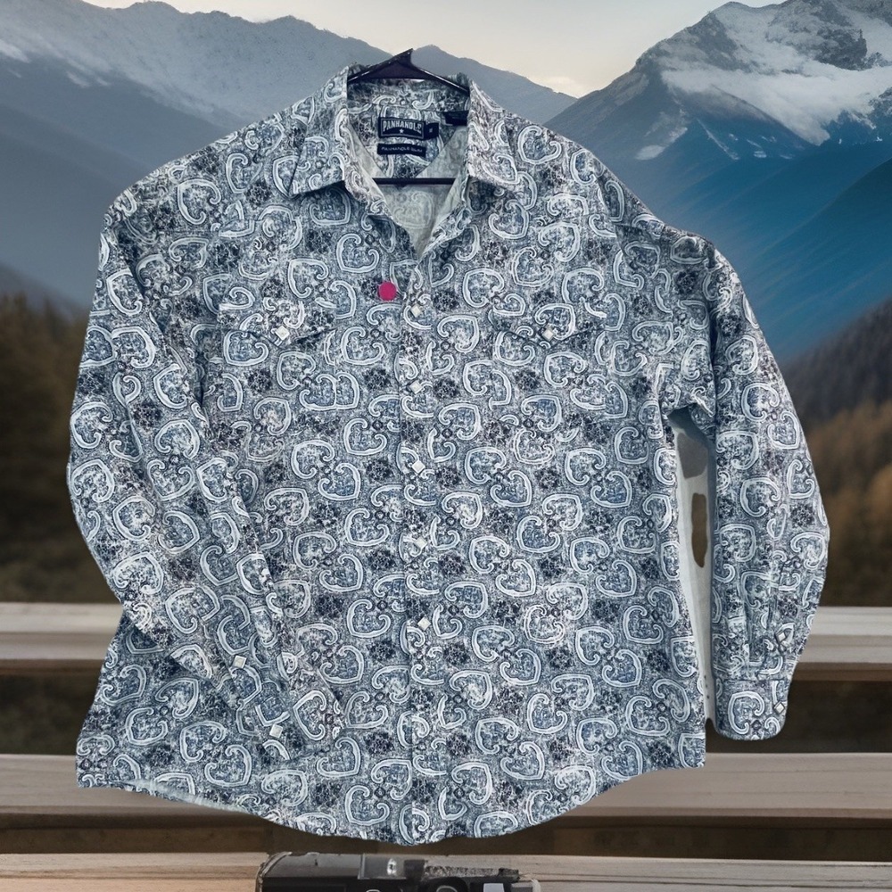 READ Panhandle Slim Shirt Mens XL Blue Paisley Western Snap Long Sleeve 30S7949